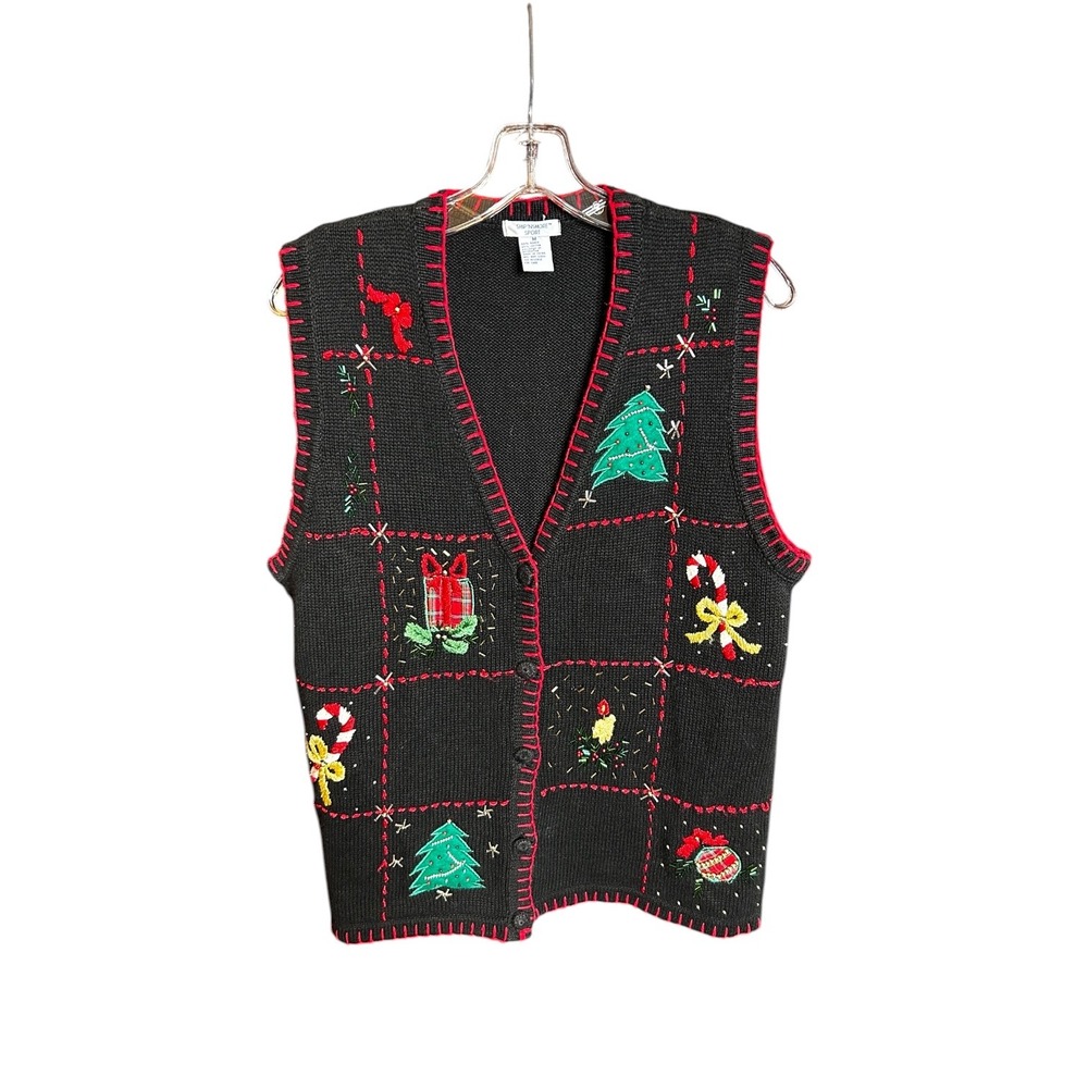 Ship'n Shore Medium Christmas Vest Ugly Sweater Party Black